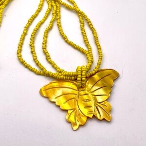 Retro Bright Yellow Butterfly Pendant Statement Necklace